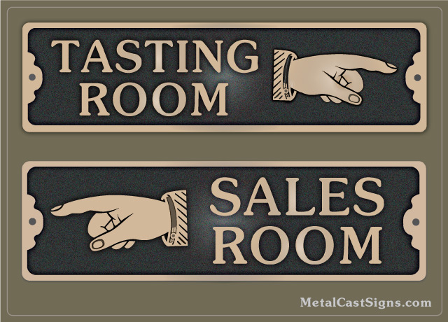 Bronze tasting room - sales room sign